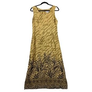 Papillon Women's Sleeveless Rayon Maxi Dress Brown Floral Print‎ Size M